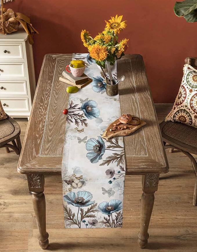 Vintage Tulip Flowers Table Runners 90 Inches Long, Cotton Linen Fabric Table - Image 4