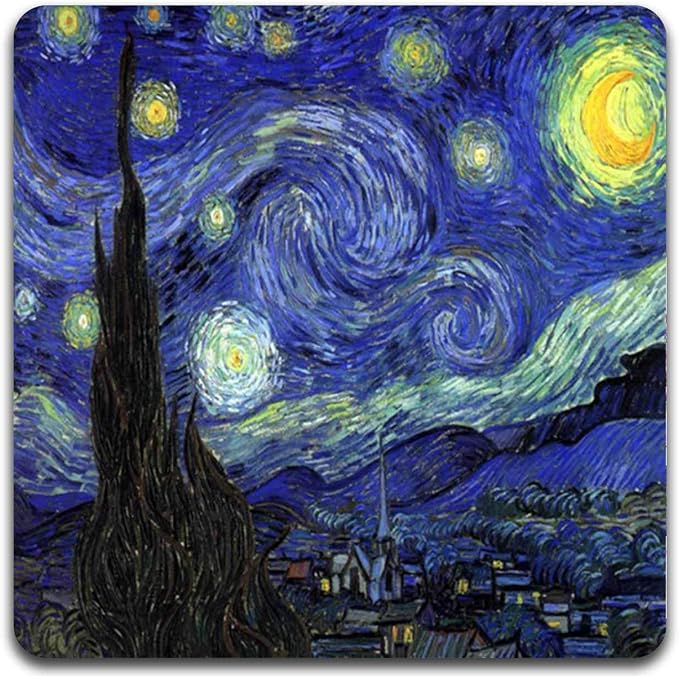 Van Gogh Style Watercolor Painting Square Coaster Set of 4 | Square Coaster Set - Image 2