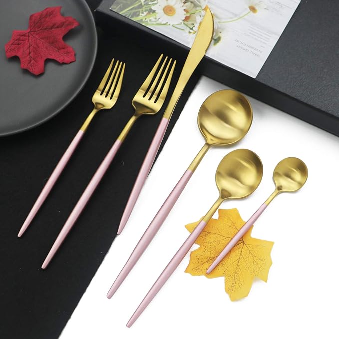 JASHII Luxury 18/10 Pink Handle Flatware Gold Silverware Set 304 Stainless - Image 2