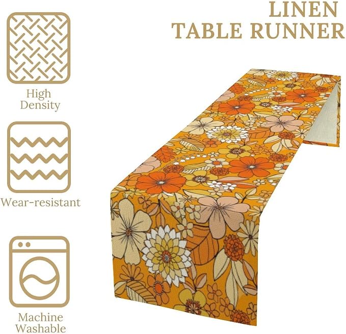 Floral Table Runner Retro 70s Hippie Daisy Flower Peace Love Birthday Party - Image 4