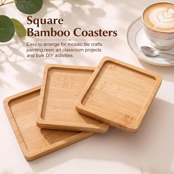 Patelai 10 Pcs Square Bamboo Coasters - Image 3