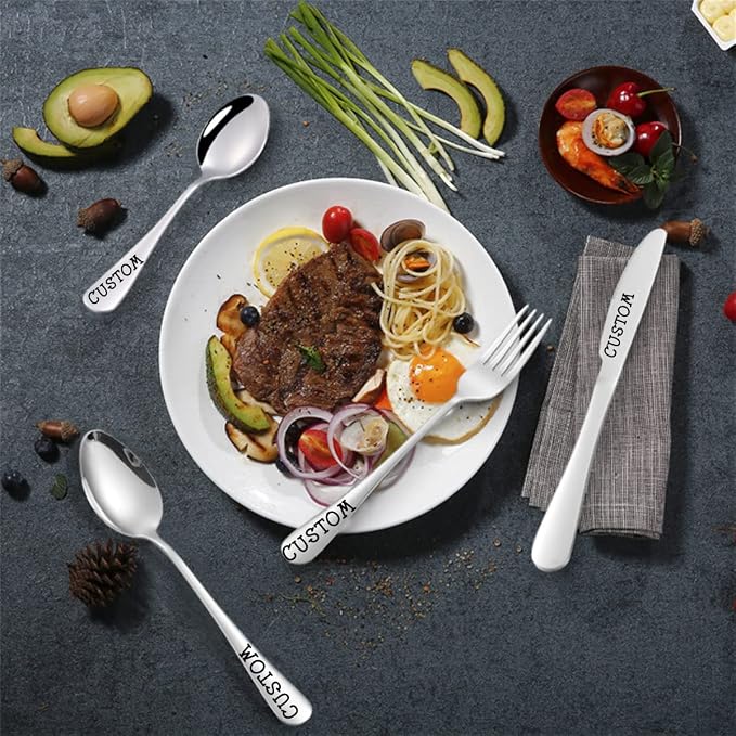 Stainless Steel Customized Flatware Set, Engraving Name Knife Forks Spoon - Image 4