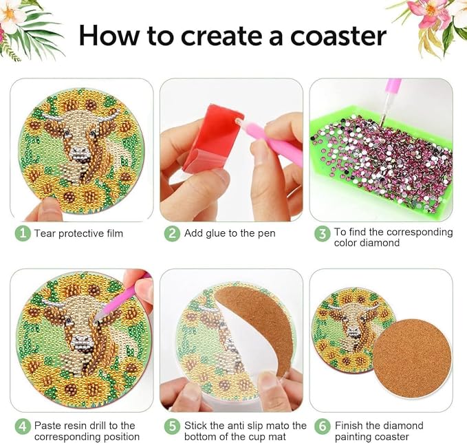 8 Pcs Sunflower Diamond Art Painting Coasters Kits - Image 7