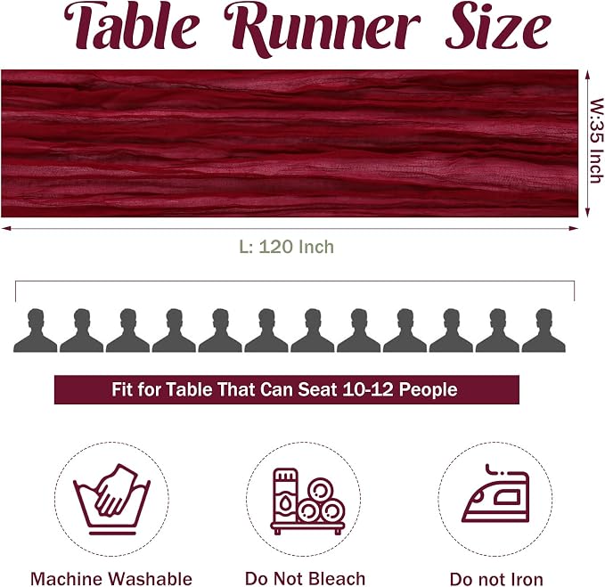 Burgundy 10FT Cheesecloth Table Runner Boho Gauze Fabric Table Runner Rustic - Image 4