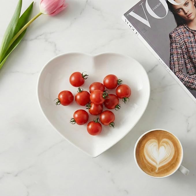 7.87" Heart Plates Ceramic Serving Platters Appetizer & Dessert Plate Set of 2 - Image 5