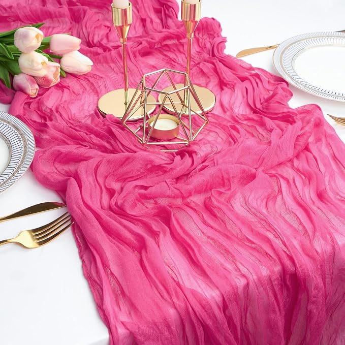 3Pcs Hot Pink Cheesecloth Table Runner Wedding Baby Shower Home Decor | 35x120 - Image 2