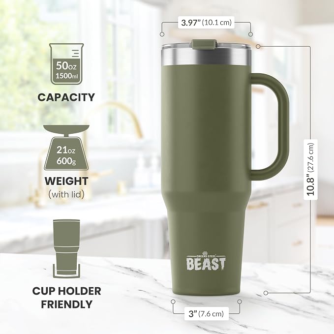 Beast 50 oz Tumbler with Handle Stainless Steel Vacuum Insulated Coffee Ice Cup - Image 7