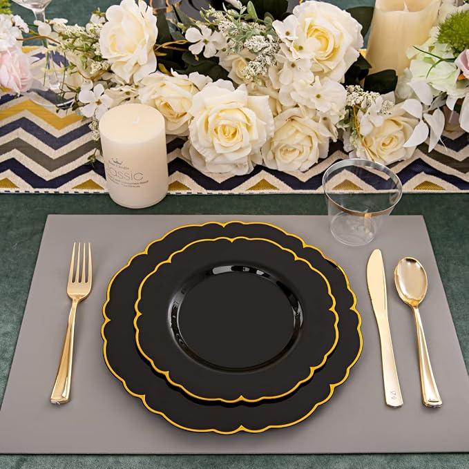 Morejoy 175PCS Black and Gold Plastic Plates, 25 Dessert Plates, 25 9oz Cups - Image 7