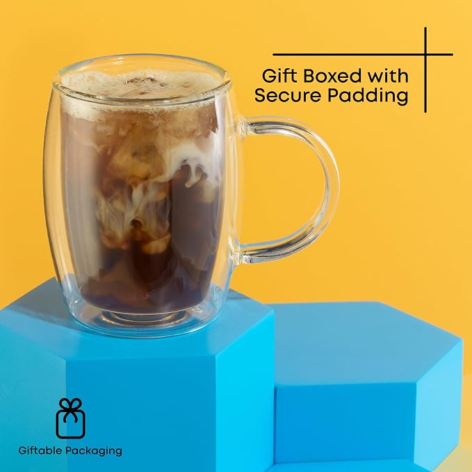 JoyJolt Double Wall Glasses 13.5-Ounce Insulated Mugs Double Walled Glass Cups - Image 5