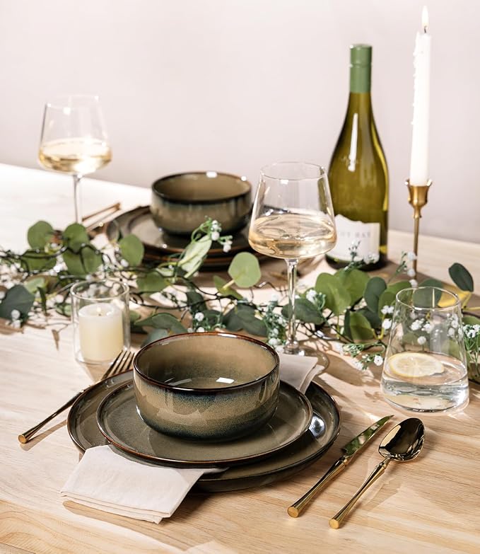 Ceramic Dinnerware Set for 6, 18-Piece Plates and Bowls Set | Handmade Reactive - Image 5