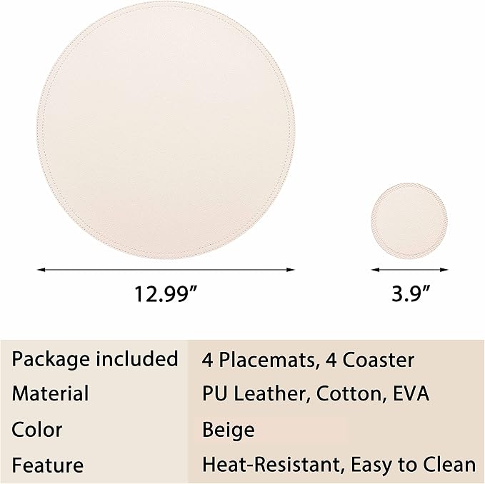 Set of 4 Faux Leather Round Placemats and Coasters, Coffee Mats Kitchen Table - Image 5