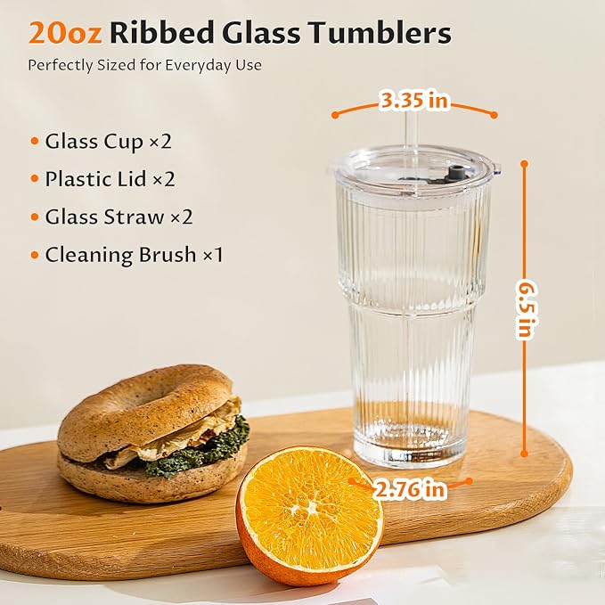 20oz Iced Coffee Cups with Lids, Glass Coffee Cups with Lids and Straws | Clear - Image 6