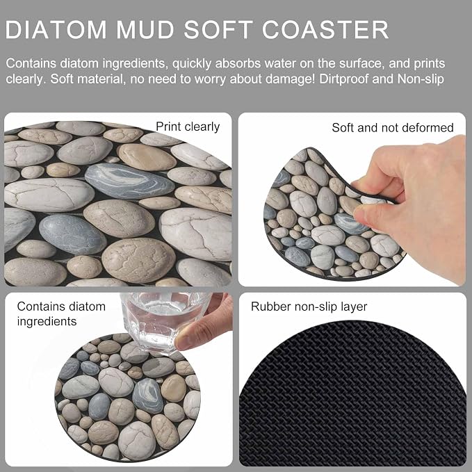 Pebble Stone Coasters Set of 4, Modern Minimalist Nature Art Aesthetics Soft - Image 9