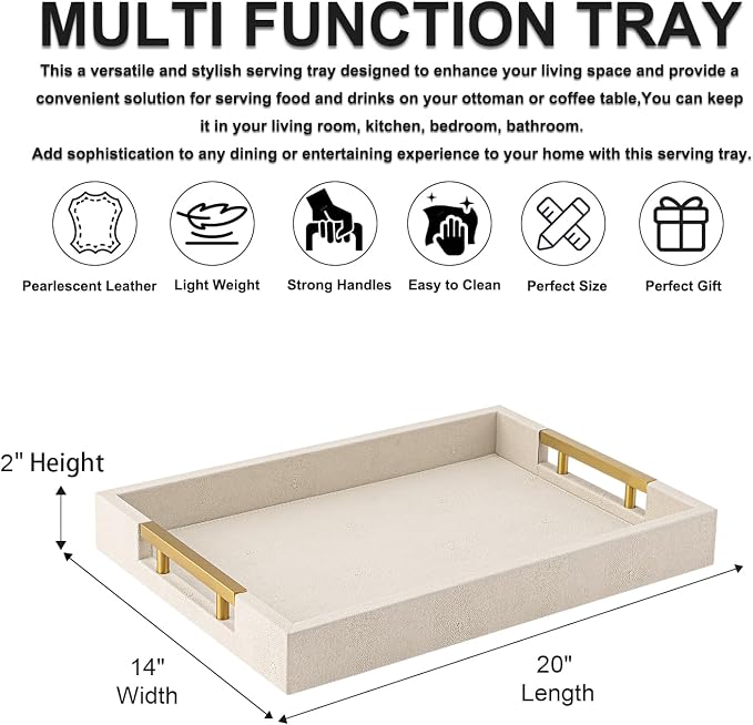 Beige Faux Leather Serving Tray - Image 4