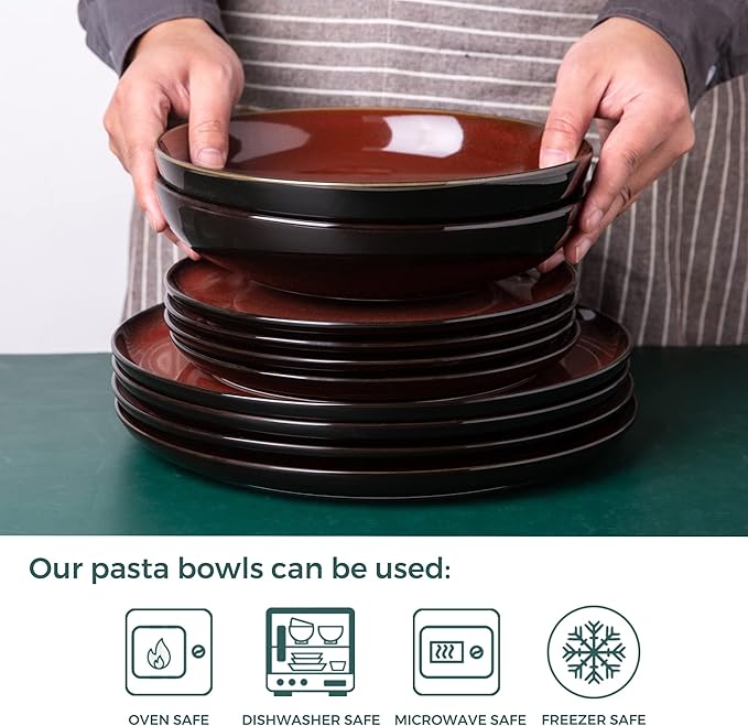 LERATIO 9.0" Ceramic Pasta Bowls Set of 4, 38oz Large Stoneware Bowls Set | - Image 3