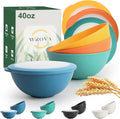 40oz wheat straw bowls with lids set of 4, cereal bowls with covers anti-leaking by WROVA