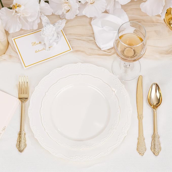 DaYammi 60PCS Ivory Plastic Plates, Party Plates Disposable Heavy Duty - Image 5