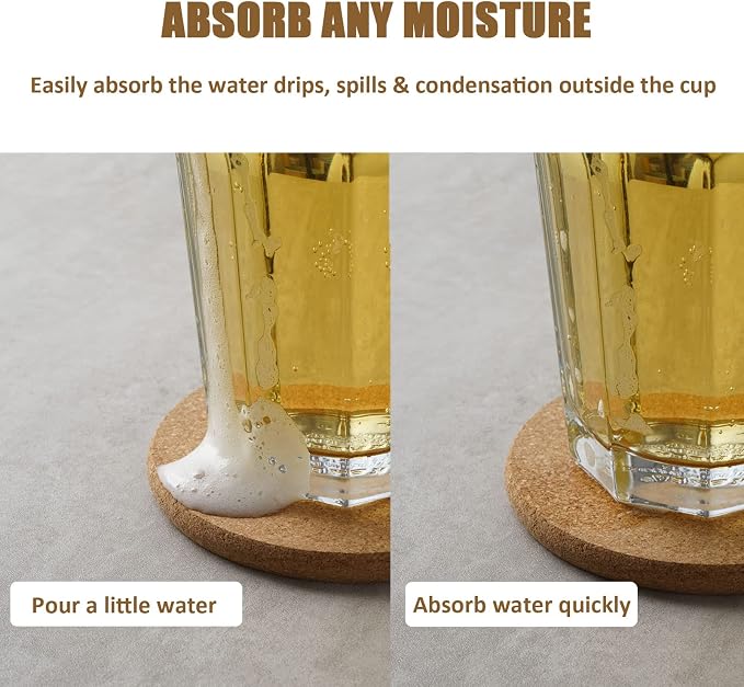 8 Pcs Drink Coasters with Holder, Thicker Cork Coasters - Image 2