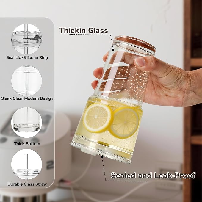 20oz Clear Glass Cups with Lids and Straws, Drinking Tumblers - Image 4
