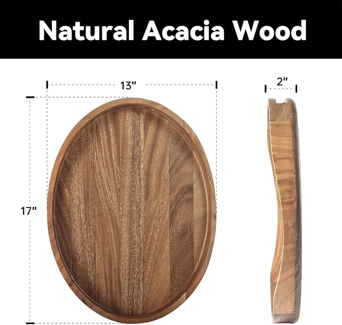 Acacia Wood Serving Tray with Handles - Image 2