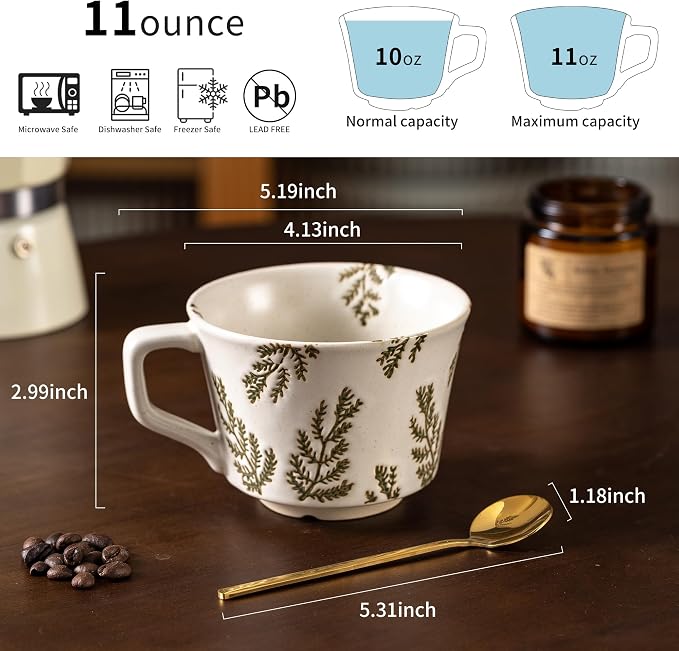 Coffee Mugs Set of 4 with Gold Spoon, 11 oz Porcelain Mug, Ceramic Tea Cups - Image 6