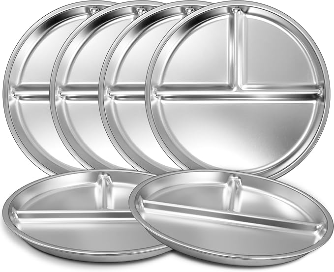 EWFEN Stainless Steel Toddler Plate Set of 6, Non Slip | Unbreakable Toddler by EWFEN