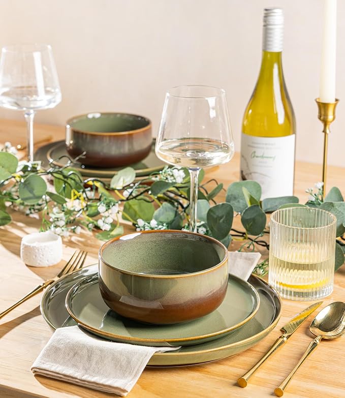 Ceramic Dinnerware Set for 8, 24-Piece Plates and Bowls Set | Handmade Reactive - Image 6