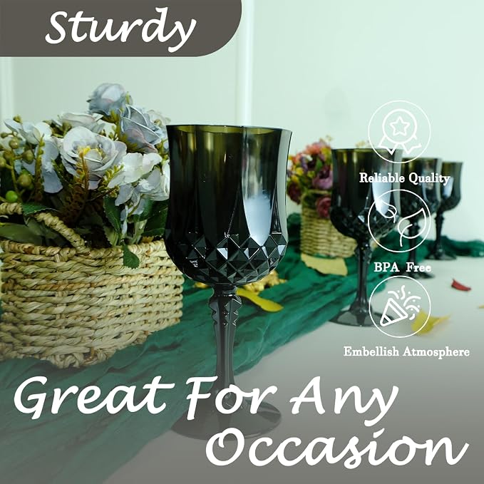 12Pack Plastic Wine Glasses, 7oz Vintage Goblets - Image 5