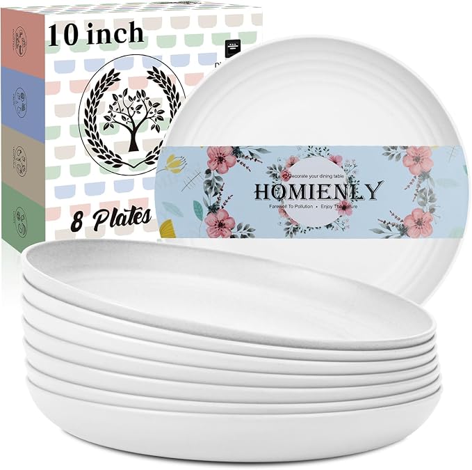 Deep Dinner Plates, Wheat Straw Plates 10 inch Set of 8, Unbreakable Plates by HOMIENLY