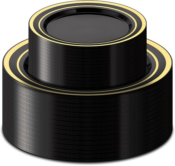 BESTSTAR 100PCS Black Plastic Plates Set by BESTSTAR