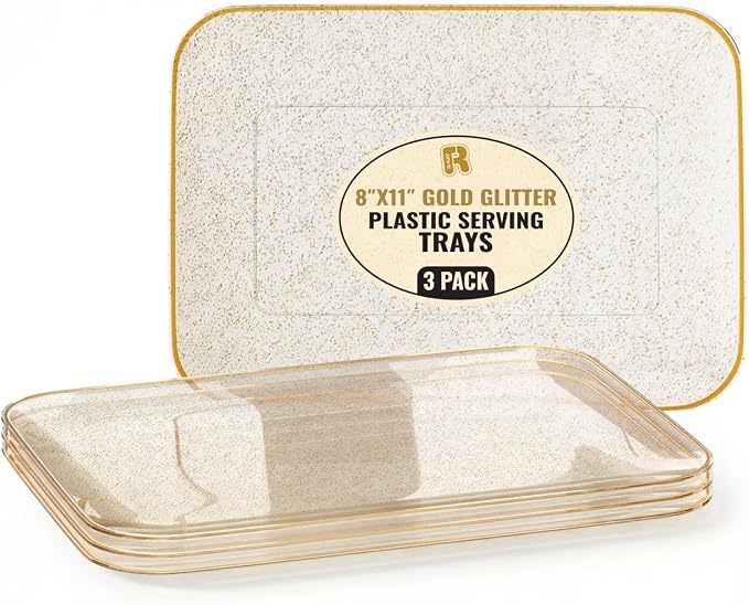 3 Pack Gold Glitter Plastic Serving Trays by R-KAY