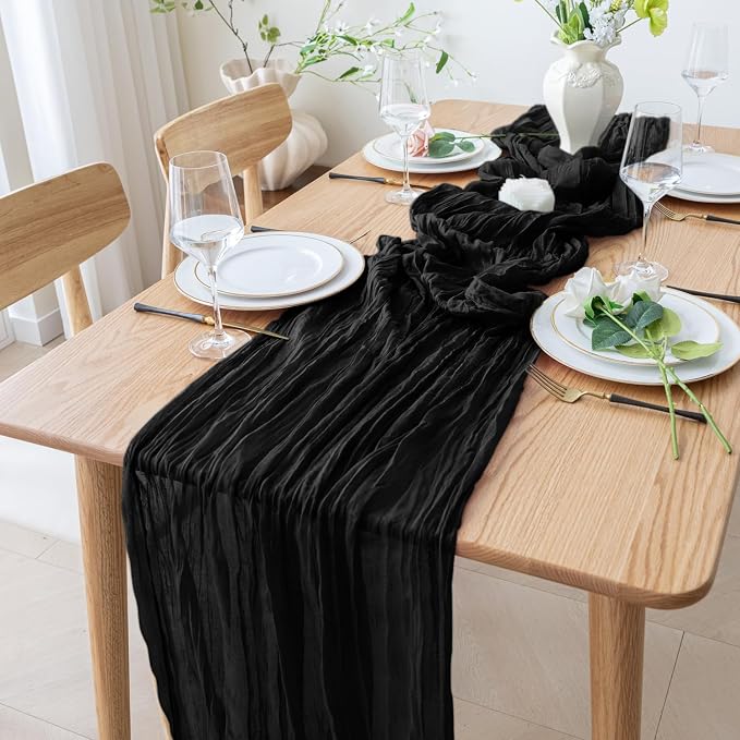 Cheesecloth Table Runner 10FT 2Pcs Black Boho Gauze Sheer Runners | Cheese - Image 6
