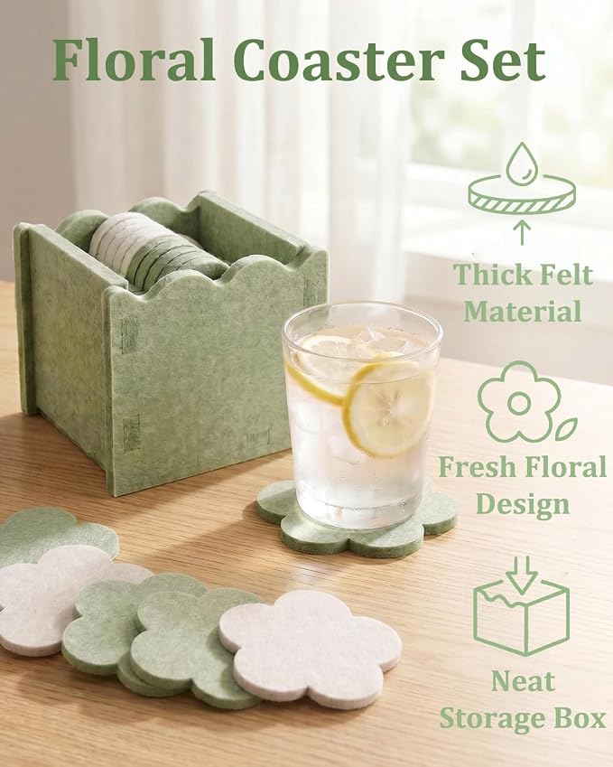 Felt Coasters for Drinks, Living Room, Sage & Beige, Heat-Resistant, Cleaning - Image 4