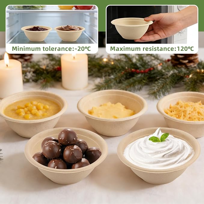 LeonBach 150 Pack 6 oz Natural Bagasse Fiber Paper Bowls, Small Compostable - Image 5