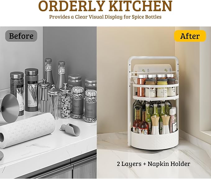 Rotating Spice Rack with Paper Towel Holder, Durable Iron, Seasoning Organizer - Image 6