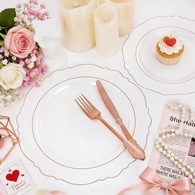 100pcs Rose Gold Plates Plastic Disposable - Image 2