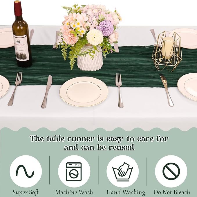 10 Pack Dark Green Cheesecloth Table Runner 6FT Boho Gauze Fabric Table Runner - Image 4