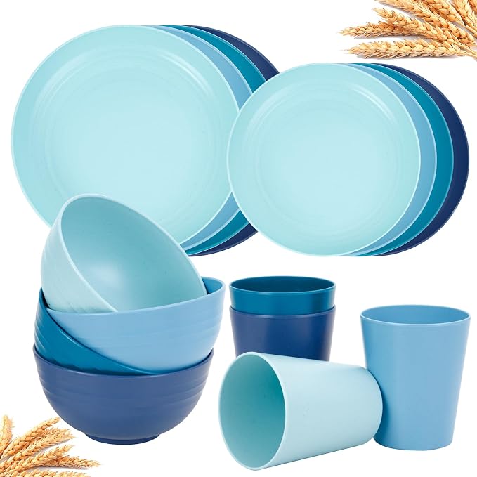 Rubtlamp 16pcs Wheat Straw Dinnerware Set, Unbreakable Plates And Bowls Sets of by Rubtlamp