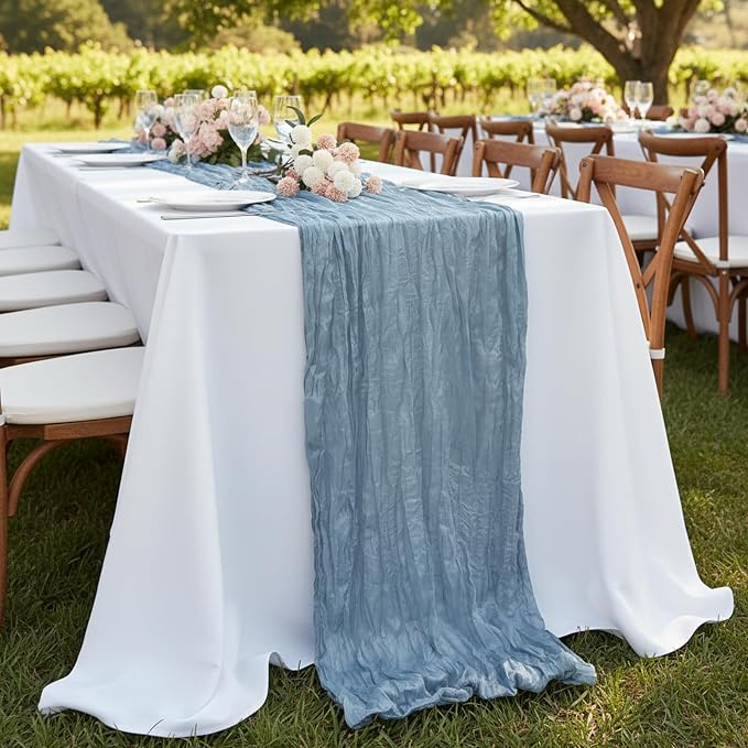 1 Pack Dusty Blue Cheesecloth Table Runner 120 Inch Boho Wedding Decor | - Image 7