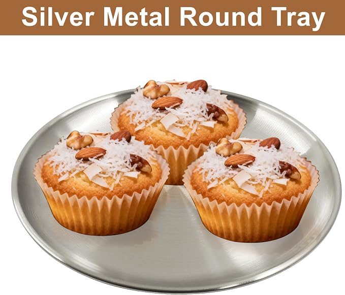 Piutouyar 2 Pcs 20 cm / 7.87 Inch Round Serving Tray, Decorative Tray Circular - Image 4