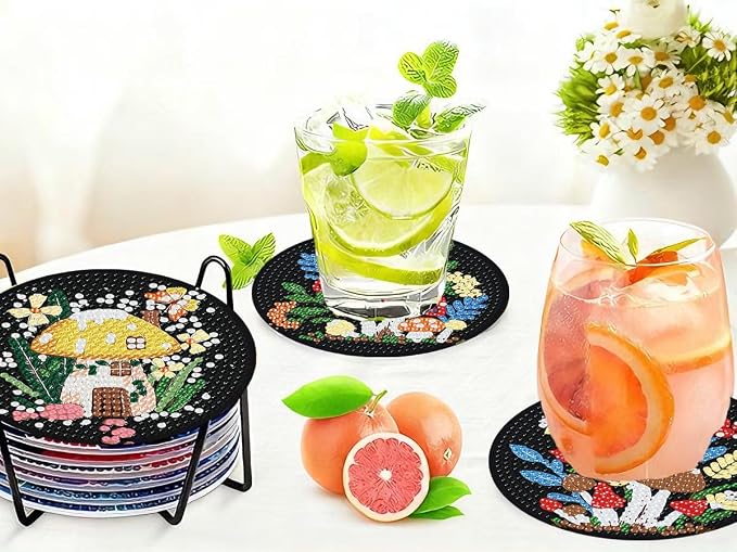 8 PCS Mushrooms Diamond Art Coasters Kits Cute Diamond Painting Coaster | - Image 7