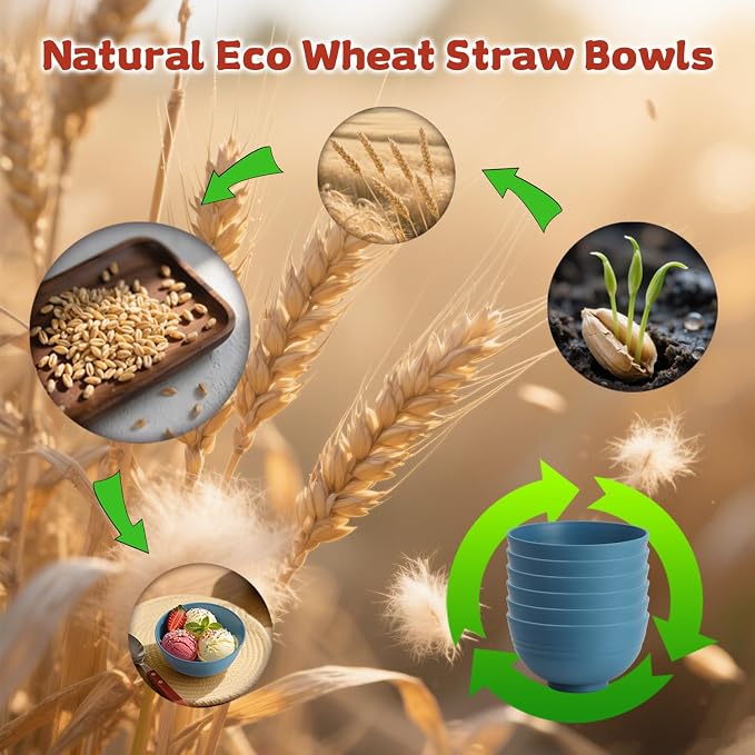Small Wheat Straw Bowls Sets of 6, Dishwasher Safe and Microwave Safe Snack - Image 6