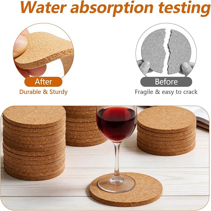 100 pcs Cork Coasters for Drinks, Blank Coasters DIY Crafts, Heat-Resistant - Image 4