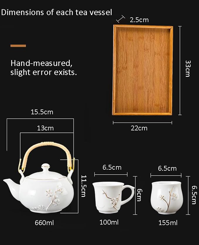 KEYDUACU Japanese Tea Set, Kiln-Formed Ceramic TeaSet, Plum Blossom Embossed - Image 7