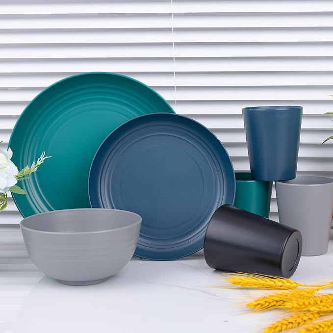 32 Pcs Assorted Colors Wheat Straw Dinnerware Set - Image 3