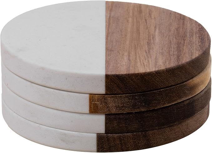 Marble Coasters: 4-piece Set of Acacia Wood Marble Coasters, Suitable by Kitchenitemsforbeauty