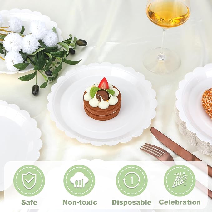 32 Pcs White Paper Plates 9 Inch Scalloped Dessert Plates - Image 5