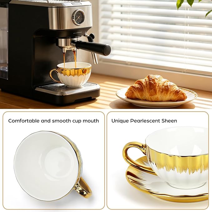 Cappuccino Cups with Saucers, 8 oz Ceramic Coffee Cup Set of 6, Espresso Cups - Image 4