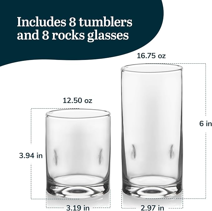 Libbey Impressions 16-Piece Tumbler and Rocks Clear Drinking Glasses, 8 16.7oz - Image 3