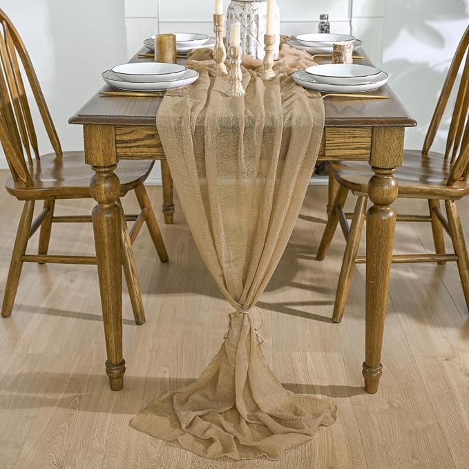 Artoid Mode Boho Cheesecloth Gauze Sand Wedding Table Runner, 120 Inch Seasonal - Image 2